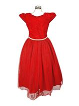 Vestido Infantil Vermelho Glitter Renda Longo Brilhante