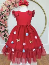 Vestido Infantil Vermelho Jardim Encantado com Apliques para Festas Vestido Infantil Vermelho Jardim Encantado com Apliques para Festas