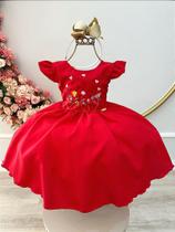 Vestido Infantil Vermelho Luxo com Bordado para Festas