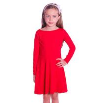 Vestido Infantil Vermelho Manga Longa Decote Canoa