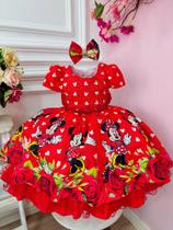 Vestido Infantil Vermelho Minnie C/ Laço e Busto Strass Luxo festa 1057VA