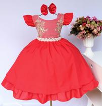 Vestido Infantil Vermelho Natal Luxo E Tiara