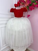 Vestido Infantil Vermelho Renda e Saia Off White Damas Longo