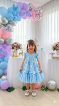 Vestido Infantil Vila Lele Jardim das Borboletas Baby Liz Azul Delicado e Encantador