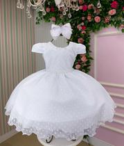 Vestido infantil Vitoria Kids Maria Helena Branco Batismo Dama Florista