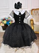 Vestido infantil Wandinha wanda Halloween preto