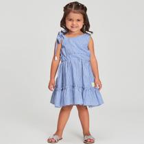 Vestido Infantil Xadrez com Babado Azul e Branco - Bambollina Vestido Infantil Xadrez com Babado Azul e Branco - Bambollina
