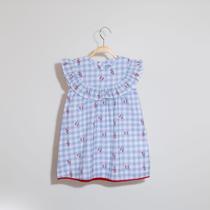 Vestido Infantil Xadrez com Babado Estampa de Cerejas Keko Vestido Infantil Xadrez com Babado Estampa de Cerejas Keko