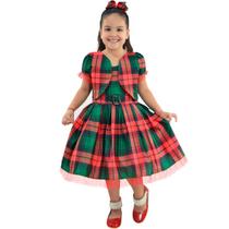 Vestido Infantil Xadrez Com Bolero: Vermelho e Verde para Natal