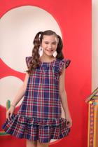Vestido Infantil Xadrez Grande Azul Escuro Lara 01 ao 14 Menina Modinha