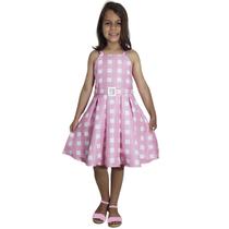 Vestido Infantil Xadrez Quadriculado Rosa Bebê Barbie - Katitus