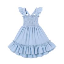 Vestido infantil YOUNGER TREE com babados sem mangas azul 2-3T