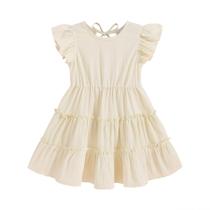 Vestido infantil YOUNGER TREE, manga com babados, bege, de 18 a 24 meses Vestido infantil YOUNGER TREE, manga com babados, bege, de 18 a 24 meses