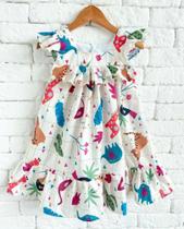 Vestido Infantil Zoológico Presente Para Menina Animais