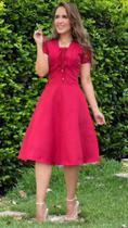 Vestido Itavest manga curta midi tecido moda modesta cor marsala TAM M