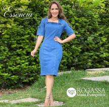 Vestido itavest tubinho jeans com elastano manga curta lavagem clara TAM M