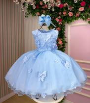 Vestido Jardim das Borboletas Azul Bebe Viviane Modelo 2 Marie