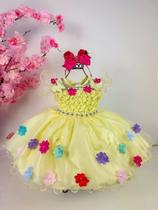 Vestido Jardim Encantado Amarelo para Festa com Flores Luxo