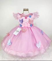 Vestido jardim encantado bosque flores e borboletas rosa Vestido jardim encantado bosque flores e borboletas rosa