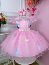 Vestido jardim encantado bosque flores e borboletas rosa