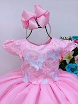 Vestido jardim encantado bosque flores e borboletas rosa Vestido jardim encantado bosque flores e borboletas rosa