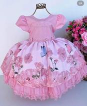 Vestido jardim encantado bosque rosa flores e borboletas - Menina Bonita