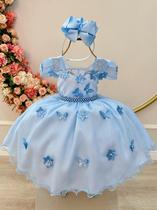 Vestido Jardim Encantado Festas Luxo Infantil Azul Claro