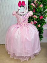 Vestido Jardim Encantado Longo Borboletas Rosa Bebê - Tecido Tecnosoft