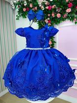 Vestido Jardim Encantado Luxo Azul Royal Marie com aplique borboletas Vestido Jardim Encantado Luxo Azul Royal Marie com aplique borboletas