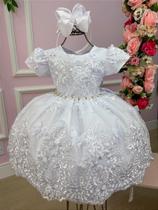 Vestido Jardim Encantado Realeza Branco para Batizado de Daminha