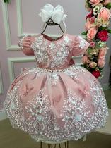 Vestido Jardim Encantado Realeza Rose Renda Branca Luxo Marie