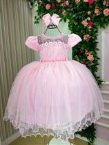 Vestido Jardim Encantado Rosa Bebê Festa Luxo - Tecido Tafeta