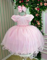 Vestido Jardim Encantado Rosa Bebê - Tecido Tafetá