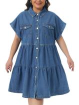 Vestido jeans Babydoll Agnes Orinda Plus Size para mulheres azul 4X Vestido jeans Babydoll Agnes Orinda Plus Size para mulheres azul 4X