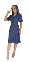 Vestido Jeans Chemise C/Botões Plus Size Manga Curta Moda Evangelica Verão 391