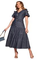 Vestido jeans chemise com babados fascinius