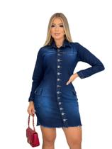 Vestido Jeans Chemise Manga Longa Com Lycra - Lançamento