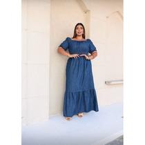 Vestido Jeans Ciganinha Longo Plus Size, manga curta