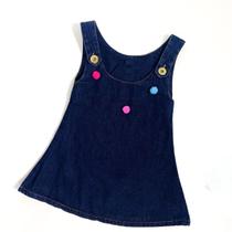 Vestido Jeans com Botões e Pom Pom