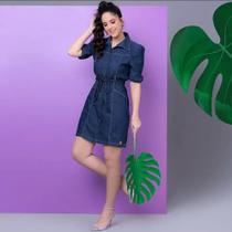 Vestido jeans com cinto faixa Vestido jeans com cinto faixa