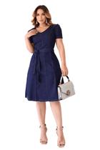 Vestido Jeans Com Cinto Romântico Vestido Jeans Com Cinto Romântico