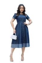 Vestido Jeans com Manga Curta Clássico Com Botões Evangélico Vestido Jeans com Manga Curta Clássico Com Botões Evangélico