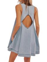 Vestido jeans Creerer casual sem mangas em linha A com bolsos