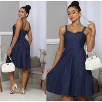 Vestido Jeans Curto De Alça Fina Com Lastex Vestido Jeans Curto De Alça Fina Com Lastex