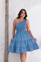 Vestido jeans curto ombro só” Estilo e conforto