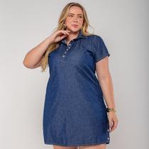 Vestido Jeans Curto Plus Size Chemise Com Botões Lançamento Cor:AzulTamanho:XGG Vestido Jeans Curto Plus Size Chemise Com Botões Lançamento Cor:AzulTamanho:XGG
