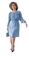 Vestido Jeans Evase Liocel/Tencel Manga Longa Moda Evangelica Plus Size