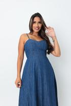 Vestido Jeans Feminino Longo Alça Regulável Algodão Luxo Vestido Jeans Feminino Longo Alça Regulável Algodão Luxo