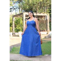 Vestido Jeans Feminino longo alcinha regulável, elastex nas costas PLUS SIZE