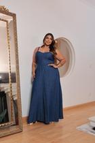 Vestido Jeans Feminino longo alcinha regulável, elastex nas costas PLUS SIZE Vestido Jeans Feminino longo alcinha regulável, elastex nas costas PLUS SIZE